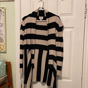 St. John's Bay Black & Cream Striped Open-Front Cardigan